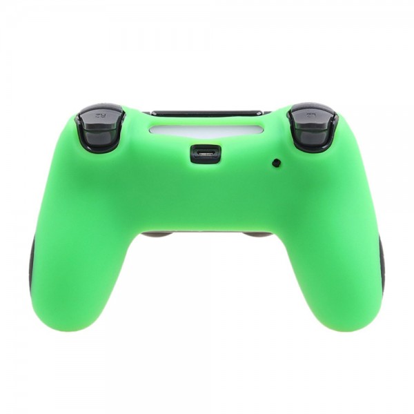 Силиконовый, защитный зеленый чехол для геймпада DUALSHOCK 4 Sony PlayStation PS4 Pro / PS4 Slim / PS4 Fat и две накладки на стики (thumb grips)