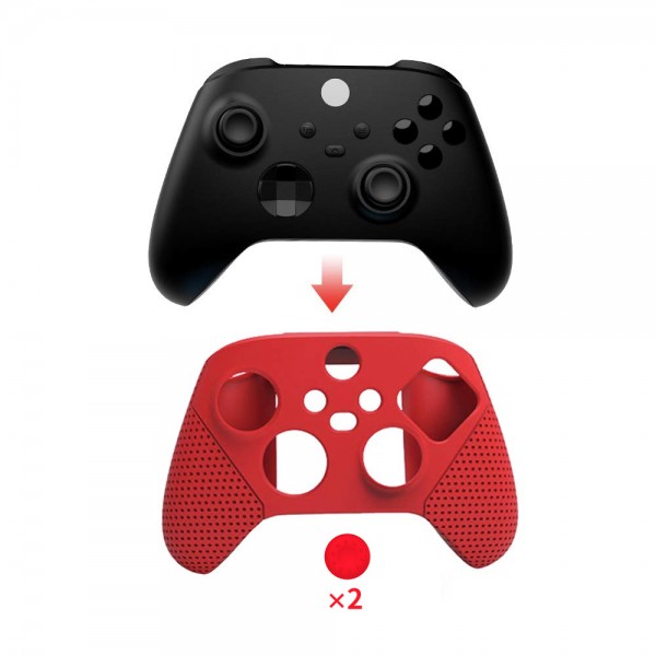 Силиконовый, защитный красный чехол-кейс DOBE для геймпада Microsoft Wireless Controller консоли Xbox Series S | X, две накладки на стики (thumb grips)