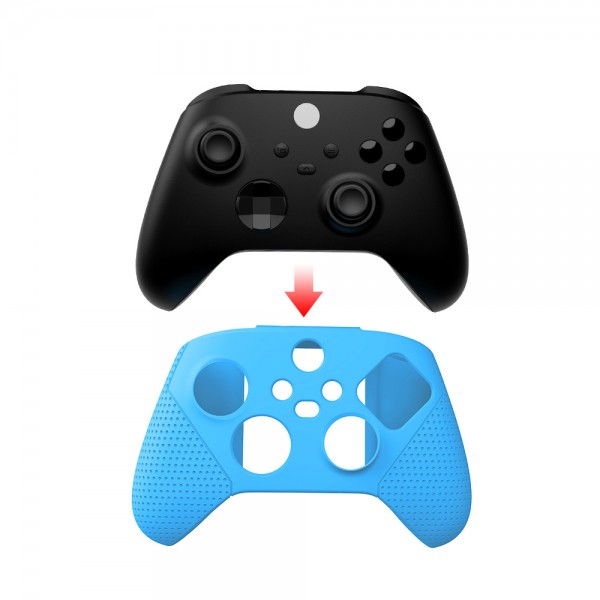 Силиконовый, защитный синий чехол-кейс DOBE для геймпада Microsoft Wireless Controller консоли Xbox Series S | X, две накладки на стики (thumb grips)