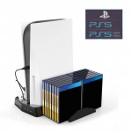 Вертикальная подставка KJH для Sony PlayStation PS5 Disk Drive version / PS5 Digital Edition с охлаждающими кулерами, зарядная станция для двух геймпадов DualSense с LED подсветкой, подставка под 14 дисков