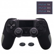 Силиконовый, защитный черный чехол для геймпада DUALSHOCK 4 Sony PlayStation PS4 Pro / PS4 Slim / PS4 Fat и две накладки на стики (thumb grips)