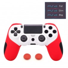 Силиконовый, защитный красный чехол для геймпада DUALSHOCK 4 Sony PlayStation PS4 Pro / PS4 Slim / PS4 Fat и две накладки на стики (thumb grips)