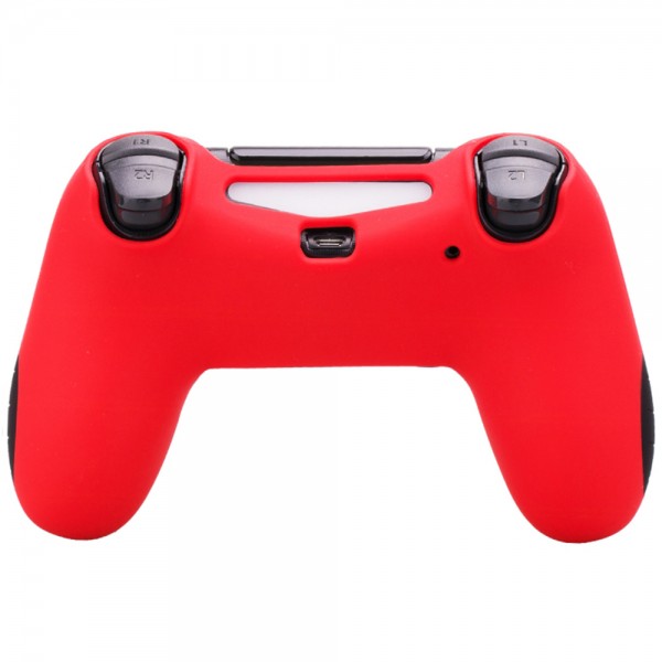 Силиконовый, защитный красный чехол для геймпада DUALSHOCK 4 Sony PlayStation PS4 Pro / PS4 Slim / PS4 Fat и две накладки на стики (thumb grips)