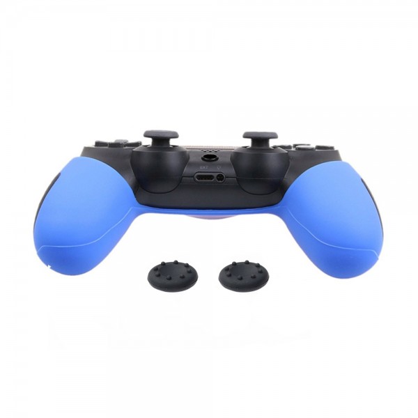 Силиконовый, защитный синий чехол для геймпада DUALSHOCK 4 Sony PlayStation PS4 Pro / PS4 Slim / PS4 Fat и две накладки на стики (thumb grips)